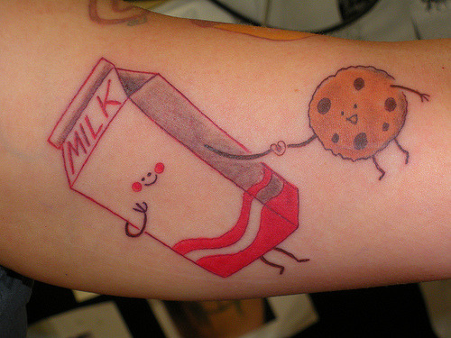 cookie loves milk tattoo (via sarah goldstone)
