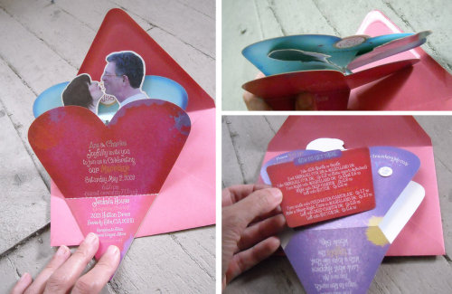 Original Paper Popup design for wedding invitation Folds flat to mail 