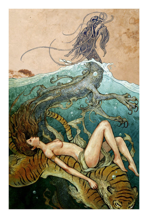 tags: girls women nude dragon tiger sea under water prints deviantart