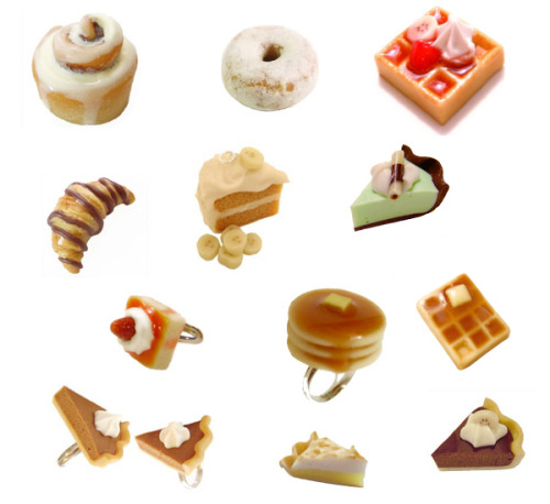 made out of polymer clay in the shape of various desserts