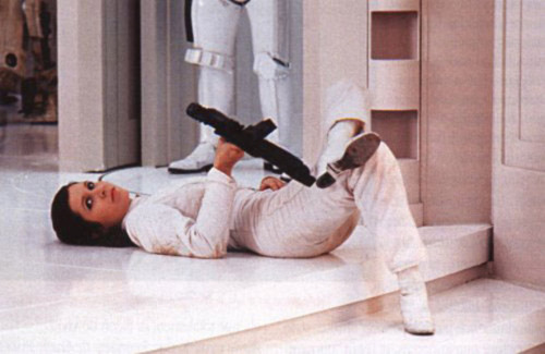 Princess Leia Carrie Fisher relaxing on the set of Star Wars