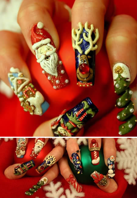 Christmas nail art by Janet Riffe via