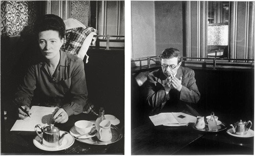 Simone de Beauvoir, 1944. Jean-Paul Sartre, 1945. Café de Flore. Photos by Brassaï.
(via poisonous)