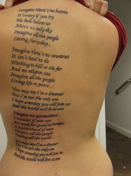 Tattoo of lyrics from &#8216;IMAGINE&#8217; &lt;3
