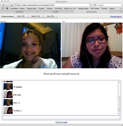 chatroulette: i met jessica alba! she said that she's filming in tokyo :)