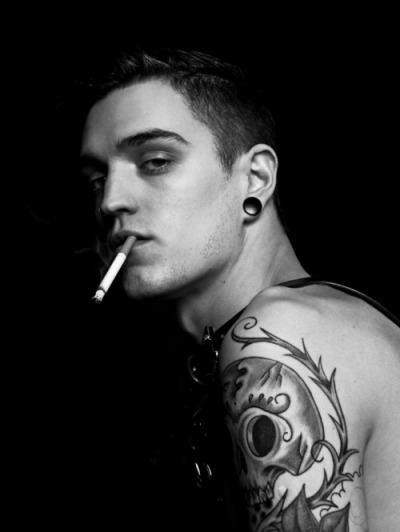 tagged as cigarette black and white male model piercing smoke tattoo
