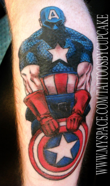 Tattoo I did on a guy of Captain America! Artwork/Submission by: Alicia