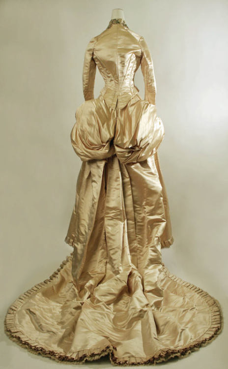 Wedding Dress with an intense bustle c 1870 Front