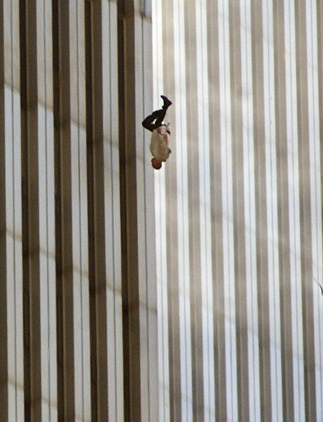 wildatheartist:  The Falling Man One of the most haunting images captured from 9/11, it shows a man free-falling after he has jumped from one of the windows of North Tower. He was one of the people they call “Jumpers”, who chose to jump to their death rather than get suffocated by the smoke or get buried under the rubble. Some called them cowards, while some sensationalized them as tragic symbols of 9/11. But the fact of the matter is, it was a hard choice for anyone to make, and one can not really judge the decisions a person makes in times like these. People, you rant so much about how you have a hard time making choices. Whether you should work on your assignment or go out with your friends. Whether you should date this guy or that guy. Whether you should break up with your boyfriend or not. Whether you should wear the pink blouse or the baby blue one. Imagine the choice this man had to make. 