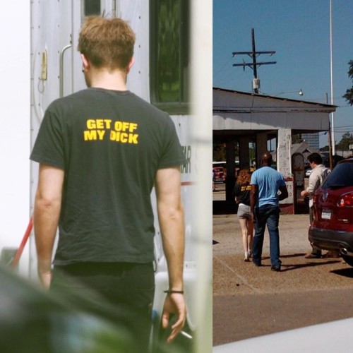 And the clothes sharing continues :)This is the reason the shirt Kristen is wearing looks familiar. Rob wore this &#8216;Beastie Boys - Get Off My Dick&#8217; shirt when he visited her on set in August