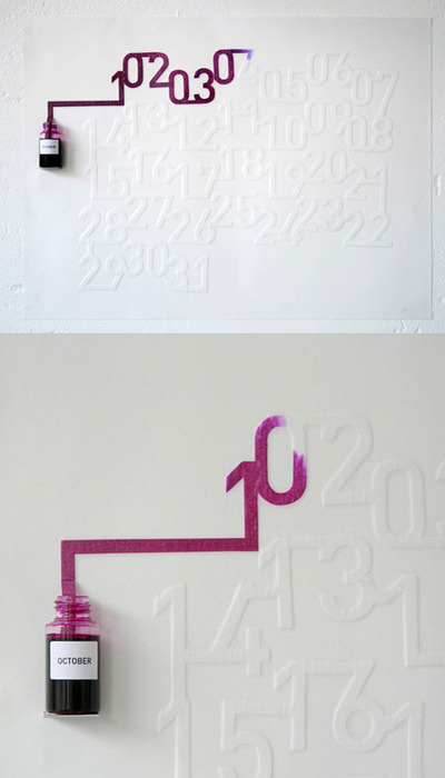 skandolous:

Ink Calendar designed Oscar Diaz. The ink will slowly color each day of the month as time passes by.
