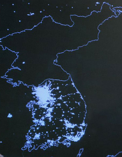 south korea north korea at night. And since North Korea is