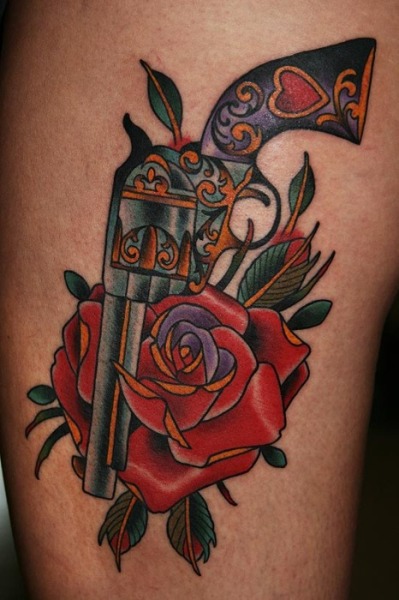 redbimbo Rose and Gun Tattoo