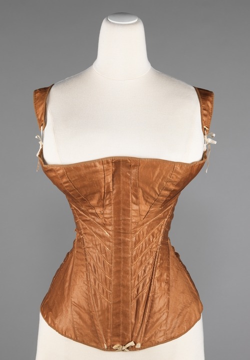 Corset ca. 1930-1935 via The Costume Institute of The Metropolitan Museum of Art Corsets remained largely the same until the 1830s, when the narrow waist emerged again, this time higher up, beginning to for the classic hourglass shape of the Victorian age.