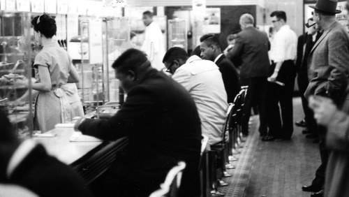 51 Years Ago Today: On Feb. 1, 1960, four N.C. A&T students began a series of sit-ins at a white-only lunch counter in Woolworth’s, Greensboro, N.C.   More on Freedom Riders, the Woolworth’s sit-in, the SNCC, and the Greensboro Four. 