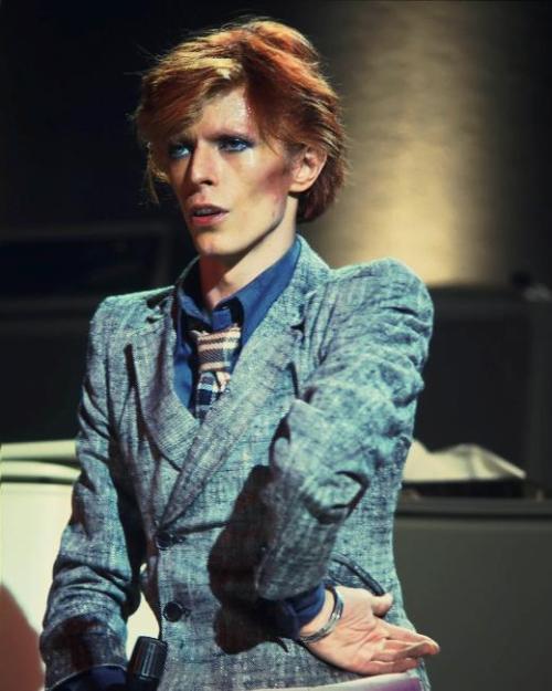 David Bowie on the Diamond Dogs tour, 1974.