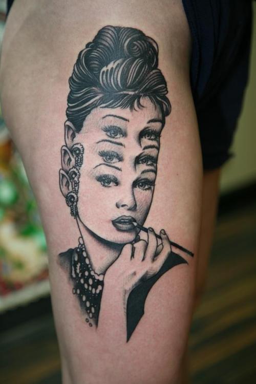 Audrey Hepburn tattoo by Grant Cobb Source justgoodtattoos