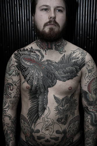 Spider fighting Raven Full Chest cover up tattoo full chest tattoos