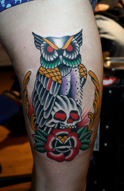 traditional owl tattoo. fuckyeahbodymods: owl on a