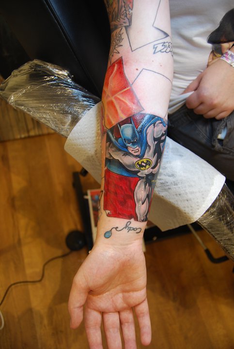 Batman tattooed today to add to my DC comic book sleeve Time taken 8