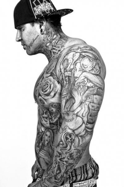  man beautiful tattoos tattooed face style scruff tommy gun tattoo