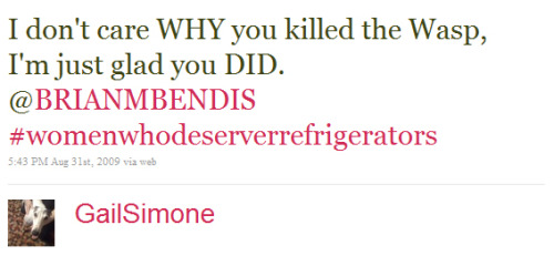 Gail Simone Refridgerator Tweet