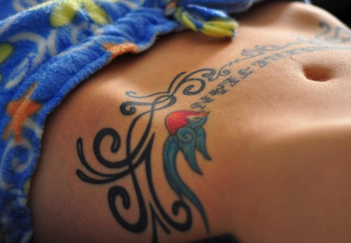 stomach thin hips hip bone tattoo tribal birds quote name sparrow
