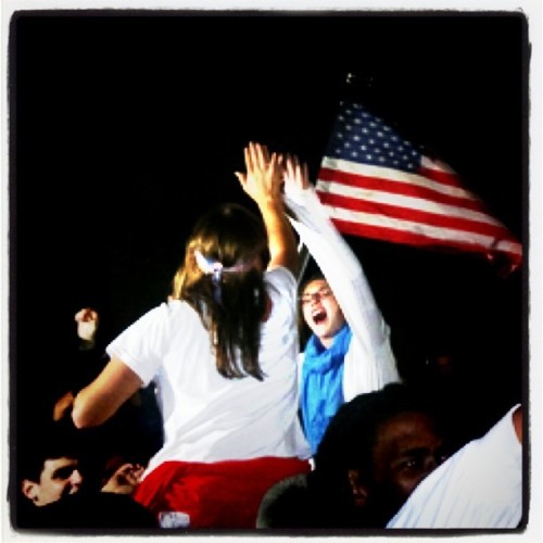 Crowds celebrate outside the White House after President Obama announced that Osama Bin Laden was killed in a special op in Pakistan today. Photo by Ramy Yaacoub. (Taken with instagram)