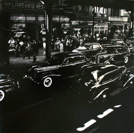 Walfred Moisio Cars at Night Fordham Road the Bronx black and white 