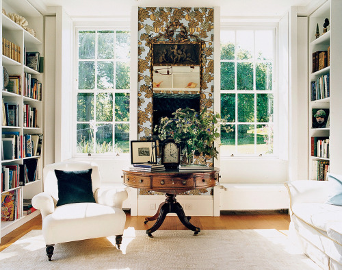 a light and bright library room in an bella pollen’s english country house.  - vogue 