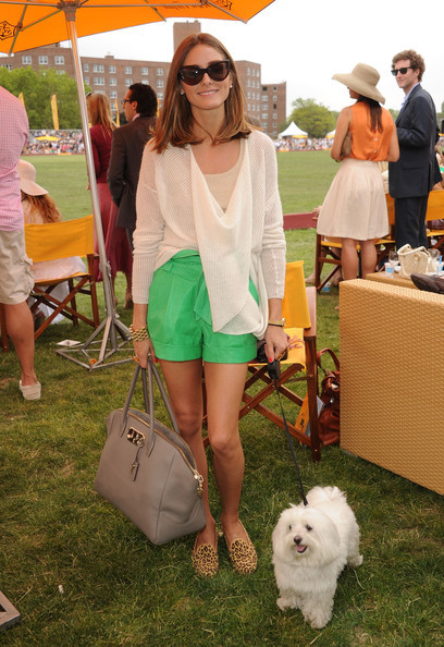 Olivia Palermo looked fabulous as usual at the Veuve Clicquot Polo Classic in New York City on Sunday (June 5,2011).  She walked her dog Butler around in some  adorable leopard print loafers and some bright green shorts.