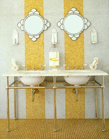 I have a real weakness for bright bold bathrooms.  