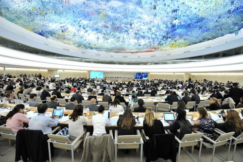 Today the UN Human Rights Council took action on a resolution on human rights, sexual orientation and gender identity, expressing grave concern at discrimination and violence against individuals based on sexual orientation. 
As a result, it requested the High Commissioner to commission a study to be finalised by December 2011 to document discriminatory laws and practices and acts of violence against individuals based on their sexual orientation and gender identity, in all regions of the world, and how international human rights law could be used to end violence and related human rights violations based on sexual orientation and gender identity.
It also decided to convene a panel discussion during the nineteenth session of the Human Rights Council, informed by the facts contained in the study commissioned by the High Commissioner.
The vote result was 23 in favor, 19 against and there were three abstentions.

Full press release (including voting result broken down by country)
Draft resolution (A/HRC/17/L.9/Rev.1)

Photo credit: United Nations Information Service - Geneva