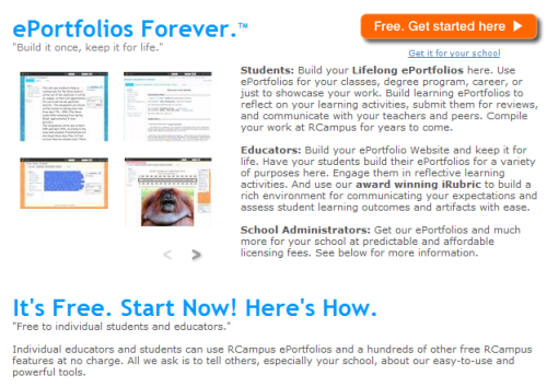 Create free ePortfolios for your students. 
#ePortfolios #elemchat #spedchat
RCampus is a comprehensive Education Management System and a collaborative learning environment. 
&#8220;Individual educators and students can use RCampus ePortfolios and a hundreds of other free RCampus features at no charge. All we ask is to tell others, especially your school, about our easy-to-use and powerful tools.&#8221;
I have not used this but I certainly plan to look into it. So far it looks pretty good. You need to create an account but everything is free.
Added to  Dynamite Digital Portfolios
