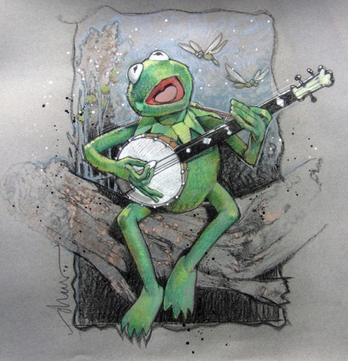 The good ol&#8217; days!
heyoscarwilde:

Kermit the Frog by Drew Struzan :: via comicartfans.com