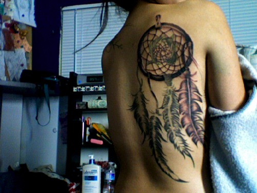 i want a dream catcher tattoo on my back approximately this size and a 