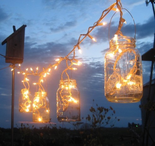 We love the idea of using ball jars to hold Christmas lights for your 