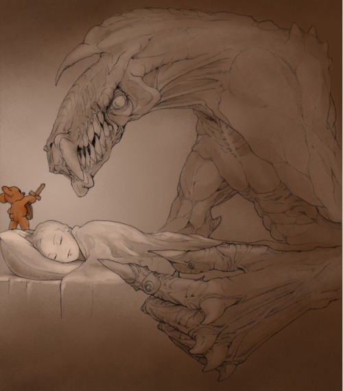 carriehopefletcher:

Just stumbled across this. Her teddy bear is defending her from monsters! GO TEDDY! 

