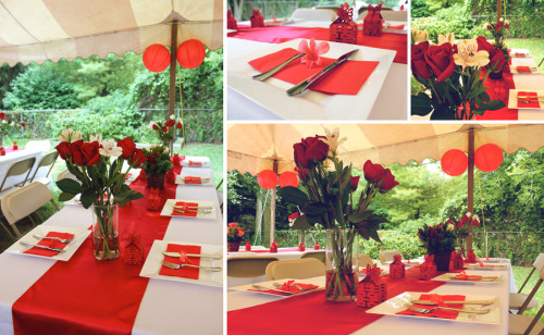 tent decor and place settings for a casual athome wedding reception last 