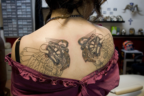  tattoo tattoos gears back mechanical wings
