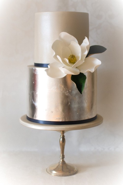 bride2be ooooh shiny silver magnolia wedding cake i think i'm in love