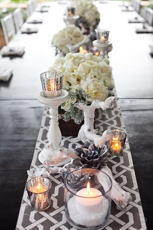  14 notes Tags table setting fall winter wedding runner candles 