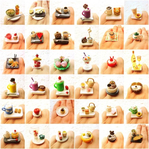 THESE ARE ALL RINGS.  Faux food rings from SouZou Creations. Look at that DETAIL! I want to EAT everyone of them, they&#8217;re just so tiny and cute and&#8230; I WANT THEM ALL. SO COOL.  CLick the pick to check out the etsy shop!