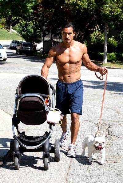 sexy Mario Lopez with baby dog and nice man bulge
