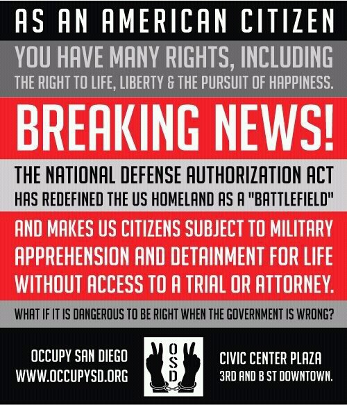 occupySD #osd #NDAA The National Defense Authorization Act is UN ...