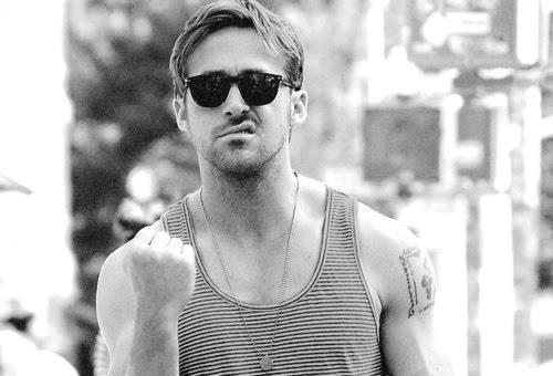 tagged as Ryan Gosling Sexy black and white tattoo sun glasses yummy
