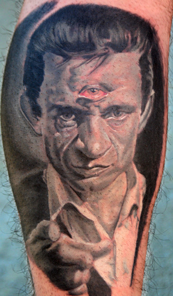 Johnny Cash Original art by Sebastian Kruger Tattoo by Mickey Schlick