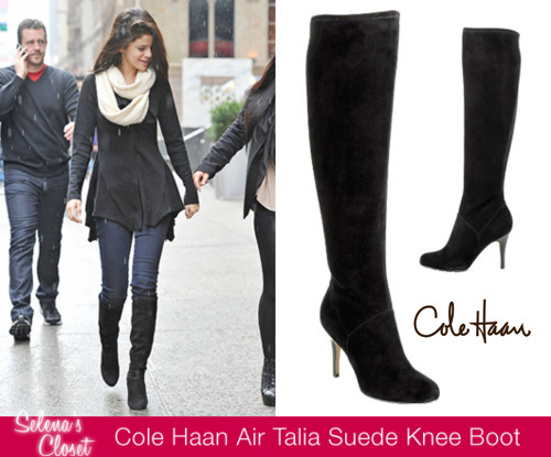 Selena stepped out in NY in late December wearing these Cole Haan suede knee boots. They are currently on clearance sale at $249.95. Buy them HERE.