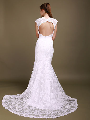  Edge Neckline and Chapel Train Cut out Backless Wedding Dresses 2012