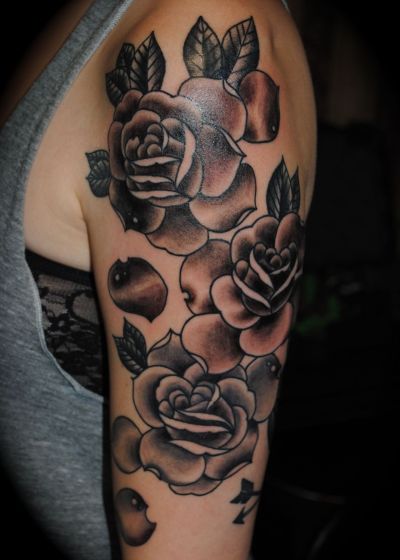 Black and grey rose half sleeve on one of my lovely Studio City 
